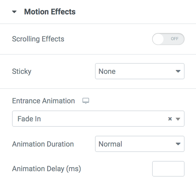 elementor motion effects controls