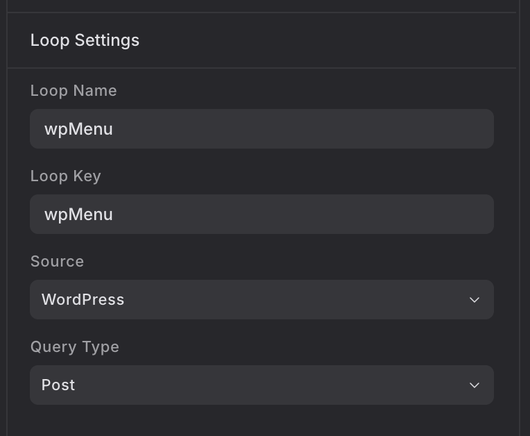 the query loop settings