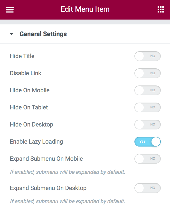 elemental menu lazy loading control